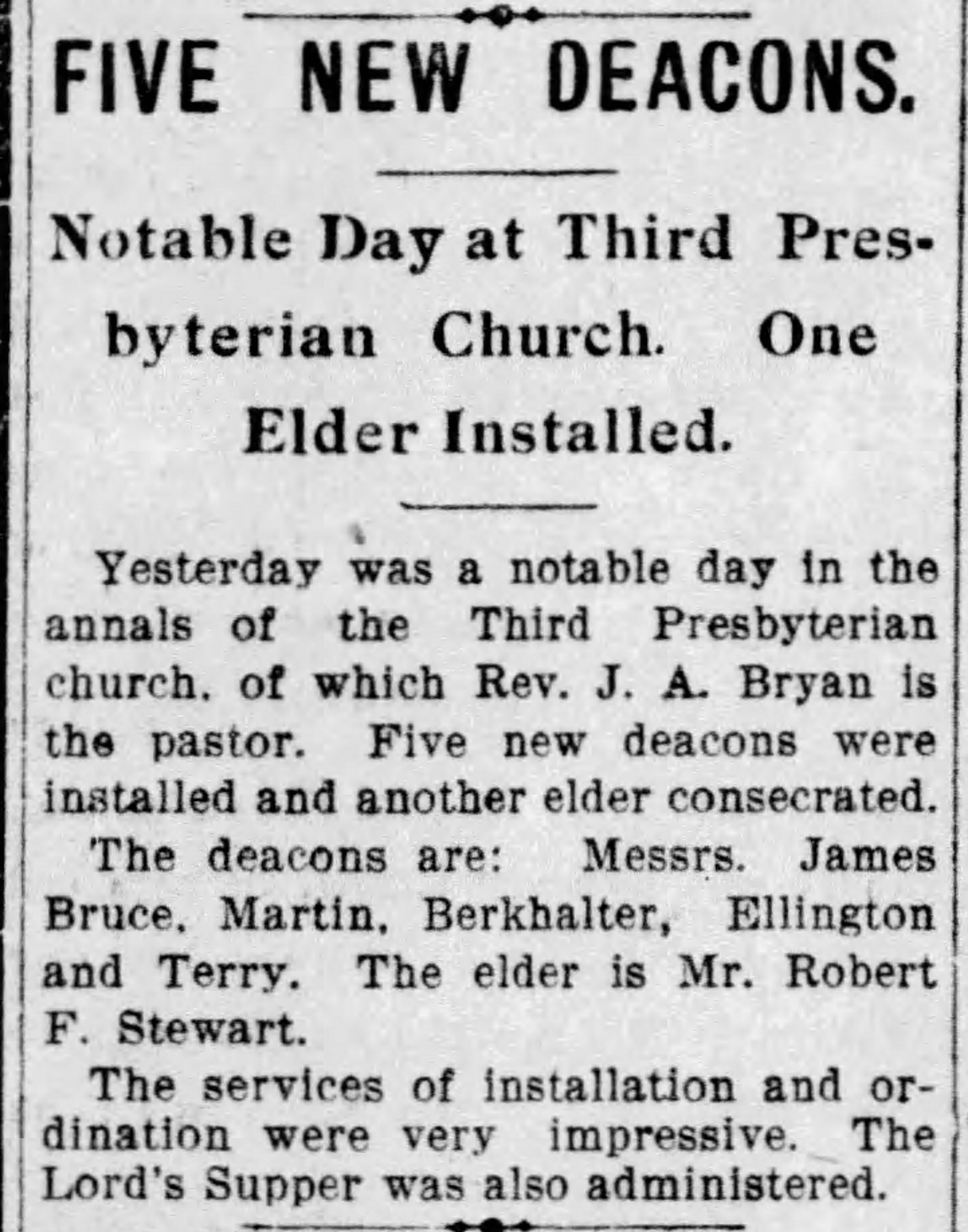 Five New Deacons: Notable Day At Third Presbyterian Church